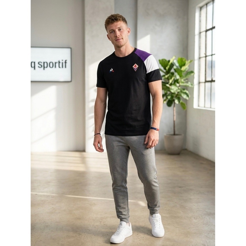 Le Coq Sportif ACF Fiorentina Mens XXL Black Soccer T-Shirt Colorblock 401292374